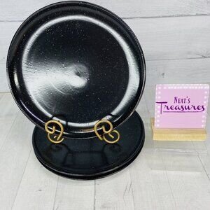 Godinger Gatherings ECLIPSE Black White Speckled Stoneware Dinner Plates Set 3